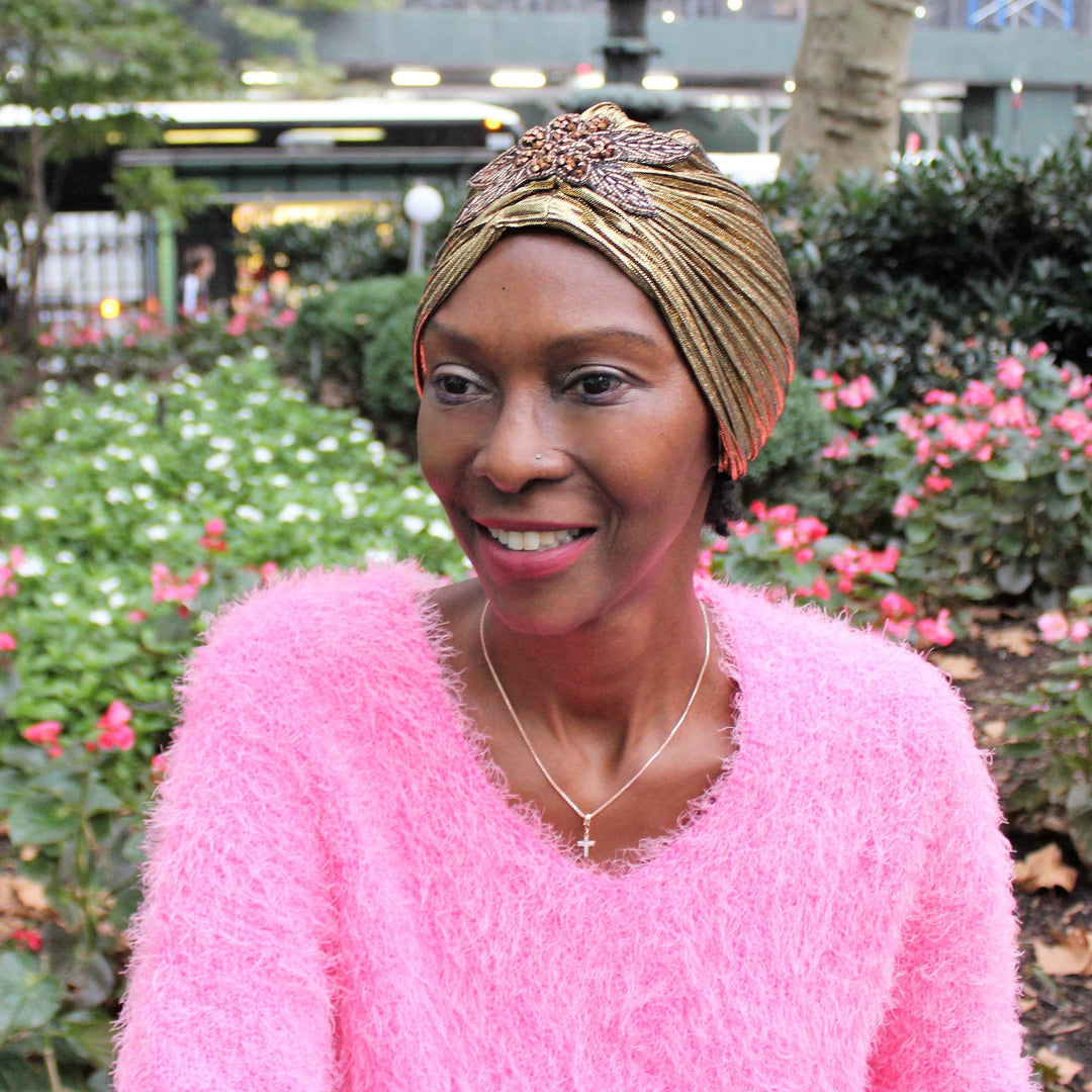 CRT - Metallic Beaded Flower Runway Turban