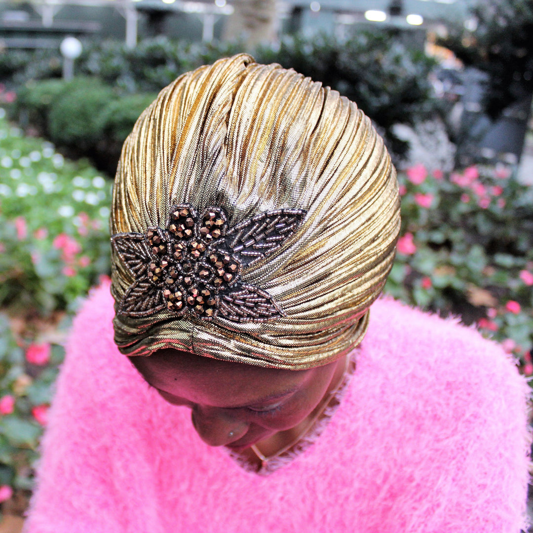 CRT - Metallic Beaded Flower Runway Turban