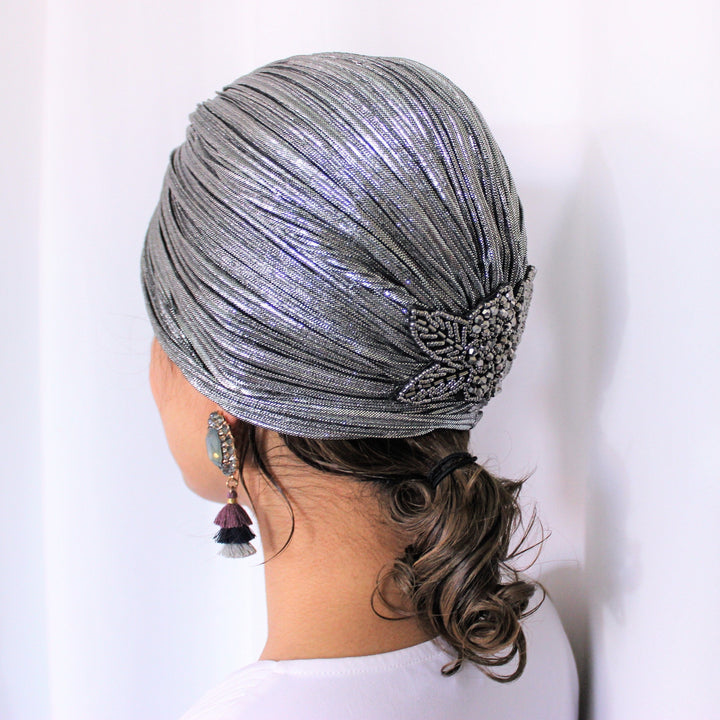 CRT - Metallic Beaded Flower Runway Turban