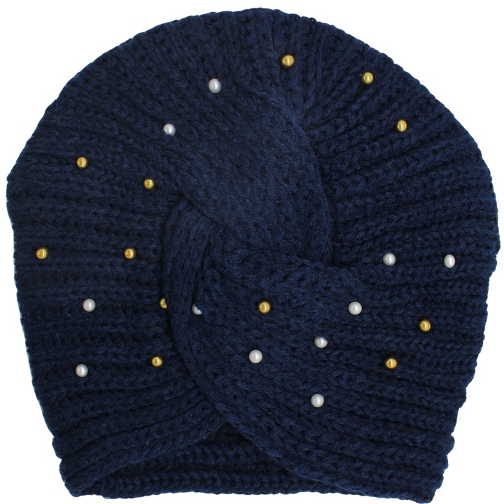 CRT - Knit Turban Twist Knot Pearl Gold Beads