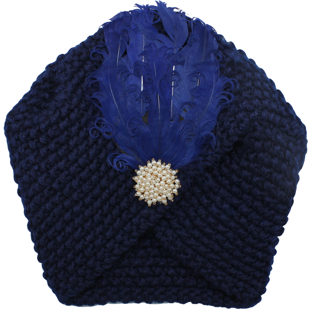 CRT - Knit Turban Feathers Pearls
