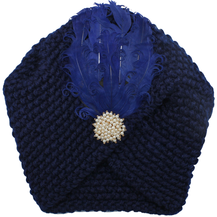 CRT - Knit Turban Feathers Pearls