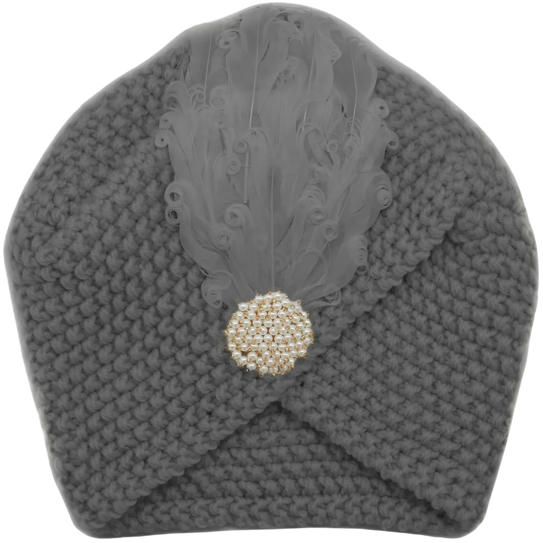 CRT - Knit Turban Feathers Pearls