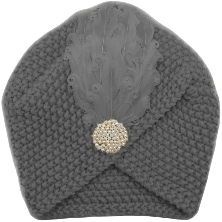 CRT - Knit Turban Feathers Pearls