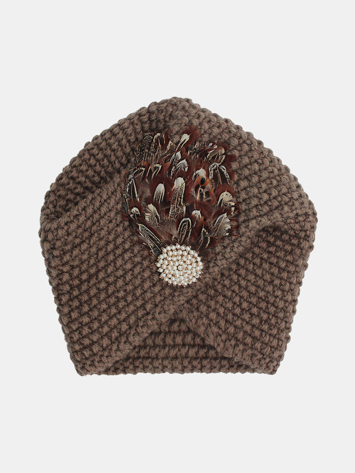 CRT - Knit Turban Feathers Pearls