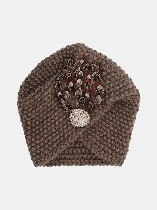 CRT - Knit Turban Feathers Pearls