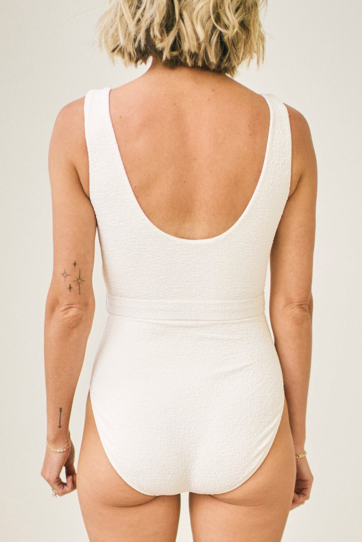 Joan Belted One-Piece Swimsuit in White Haze