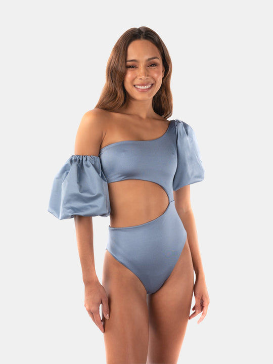 La Paz Asymmetrical One Piece in Sky Blue