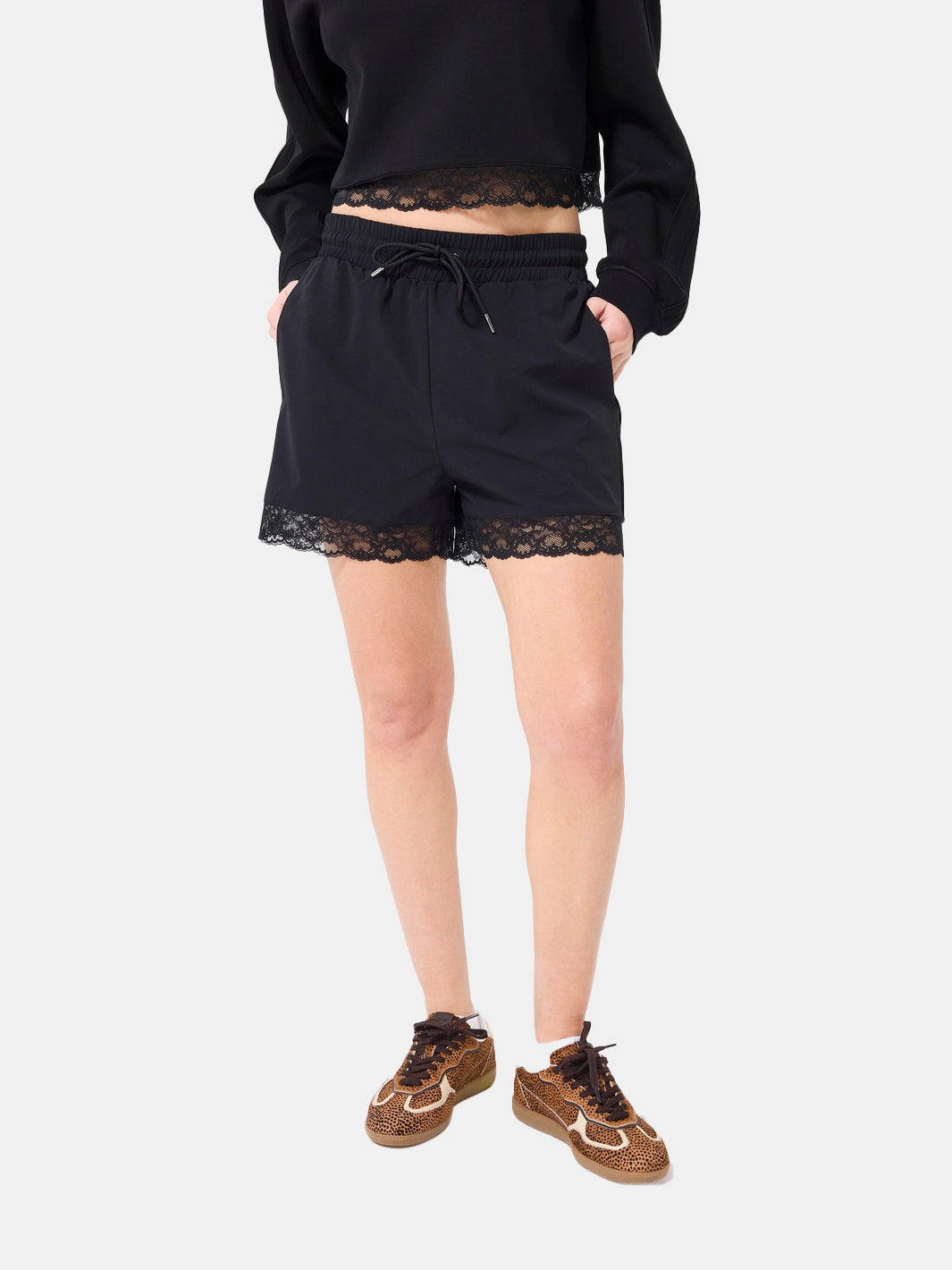 Lace Trim Short in Black