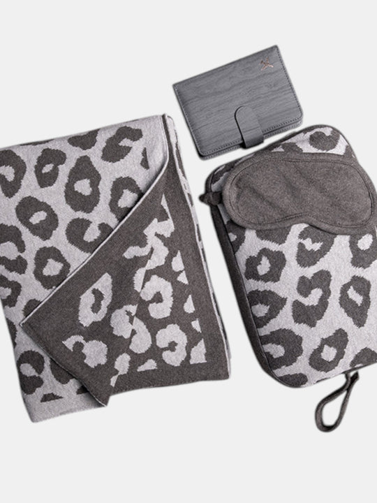 Leopard Organic Cotton Travel Blanket and Eye Mask Set