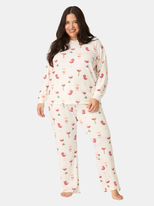 Let's Get Toasty Holiday Wine Print Plus Size Pants Set