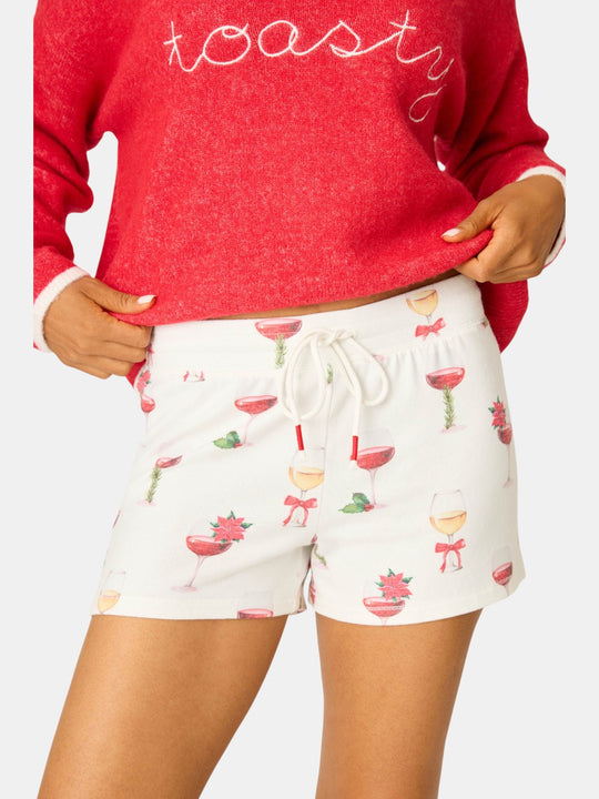 Let's Get Toasty Holiday Wine Print Shorts