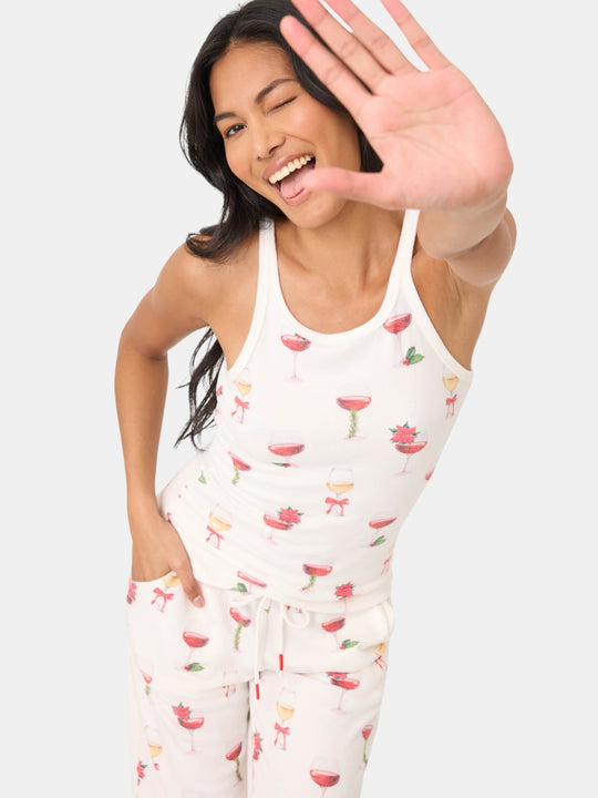 Let's Get Toasty Holiday Wine Print Tank Top