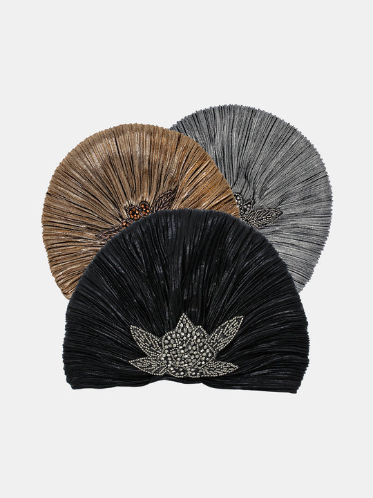CRT - Metallic Beaded Flower Runway Turban