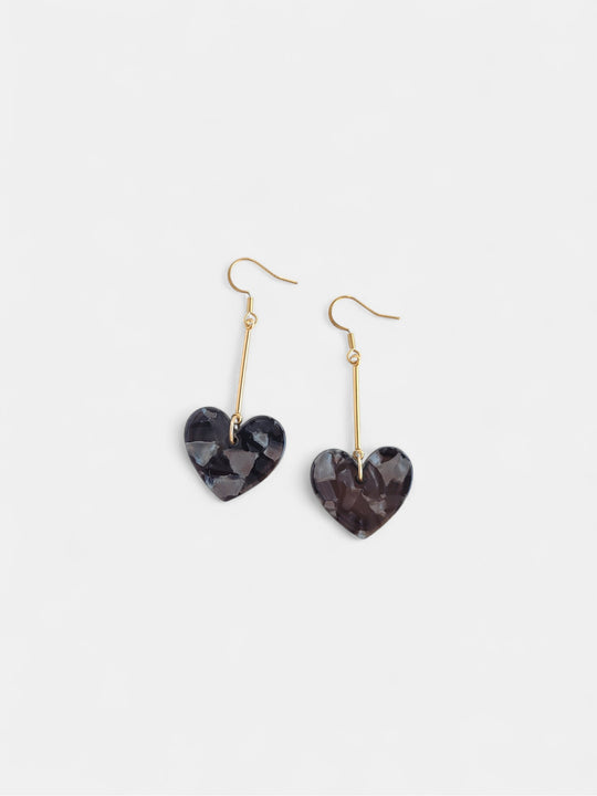 Mina Heart Earrings - Black