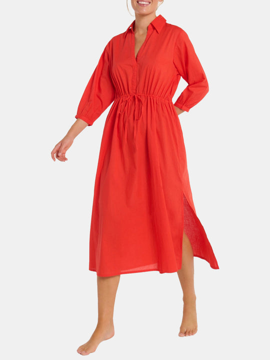 Natalia Cinched Tie Cover Up in Red Orange