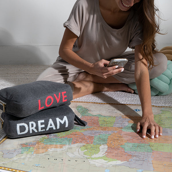 Words Dream Organic Cotton Travel Blanket and Eye Mask Set