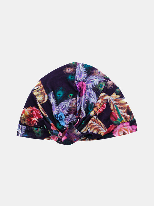 CRT - Peacock and Floral Print Cotton Runway Turban