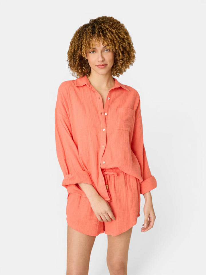 Sea You in Capri Hot Coral Long Sleeve Top