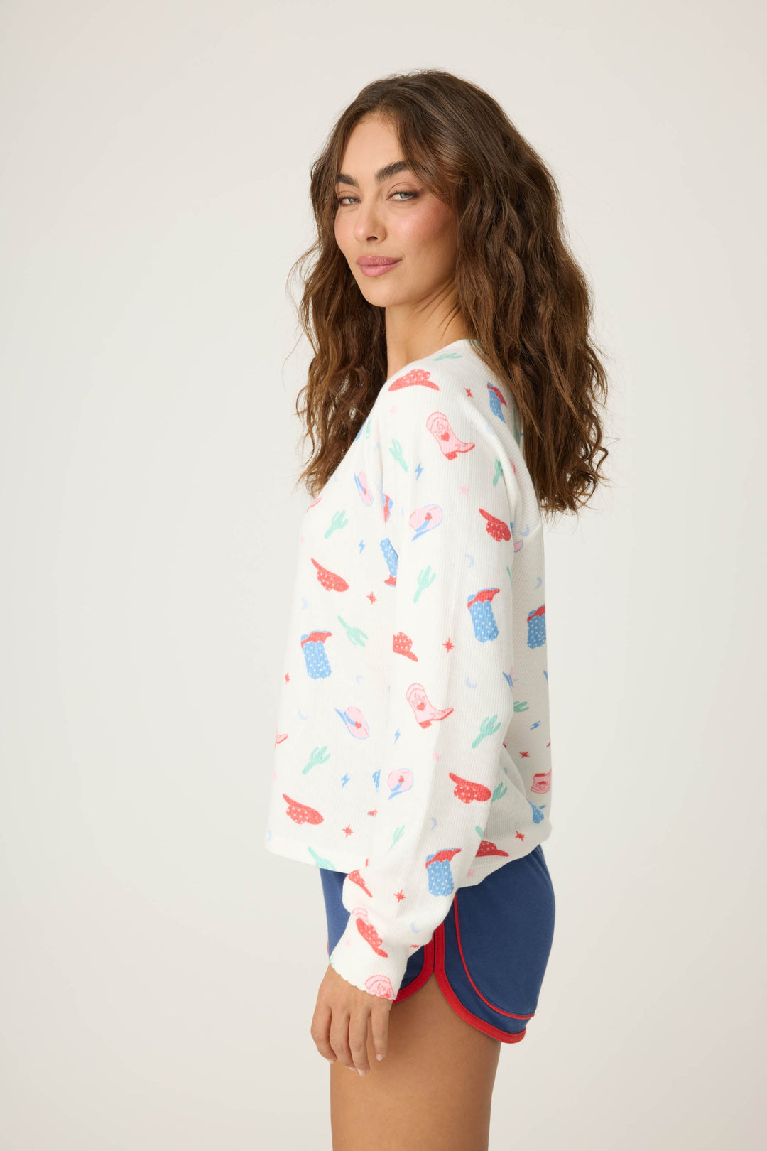 American Honey Cowboy Print Long Sleeve Top