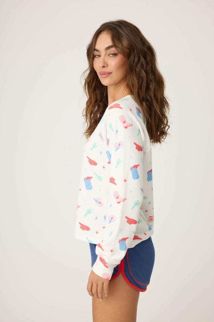 American Honey Cowboy Print Long Sleeve Top