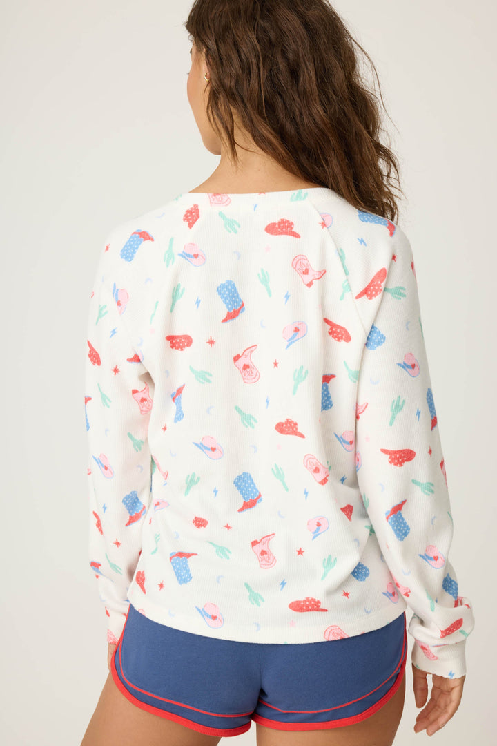 American Honey Cowboy Print Long Sleeve Top