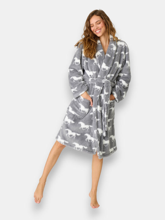 Let's Get Cozy Plush Horse Print Robe