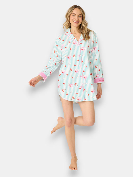 Ma Cherie Cherry Print Flannel Night Shirt