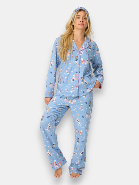 Baked Woof Love Dog Print Flannel PJ Set