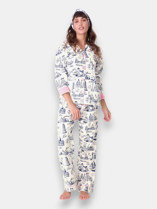 Bon Voyage Travel Print Flannel PJ Set