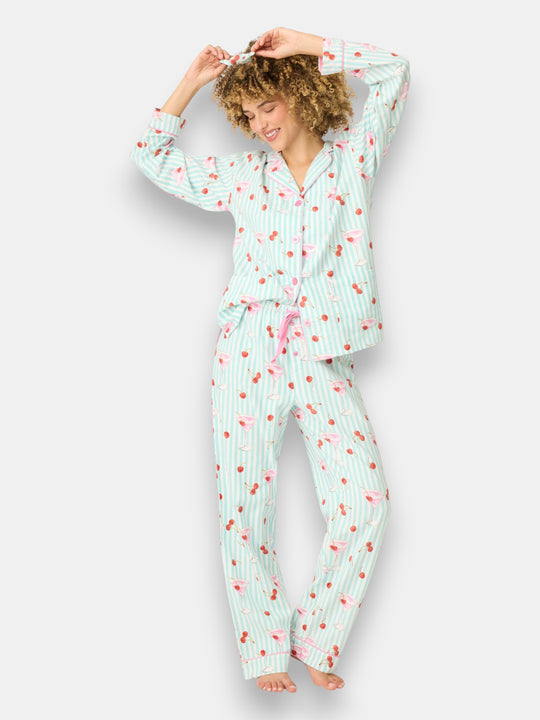 Ma Cherie Cherry Print Flannel PJ Set