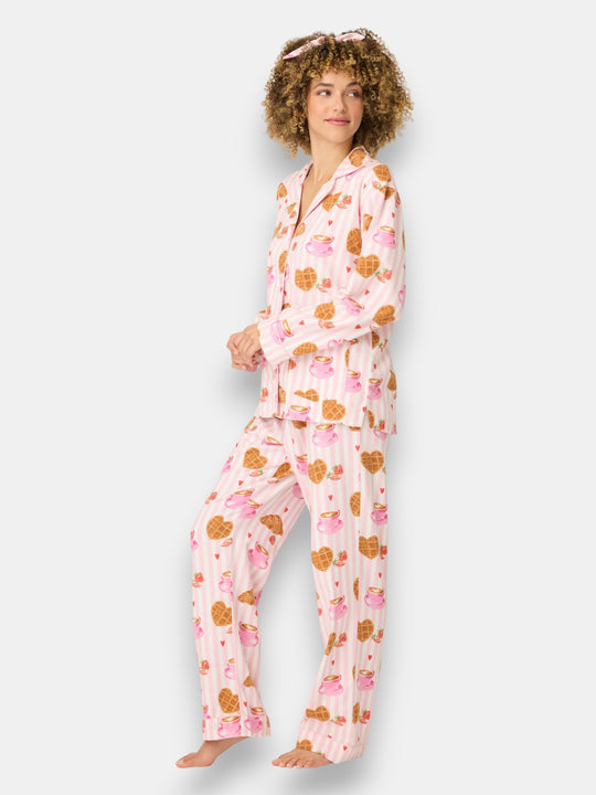 Brunch Club Breakfast Print Flannel PJ Set