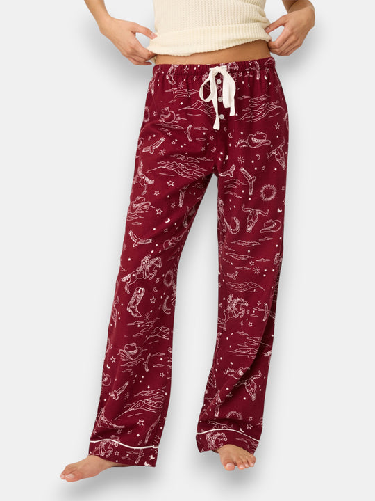 Hold Your Horses Western Print Flannel Pants