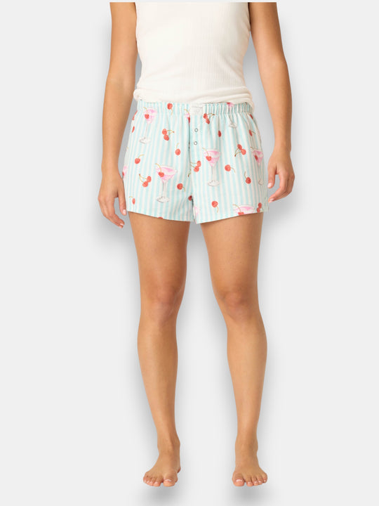 Ma Cherie Cherry Print Flannel Shorts
