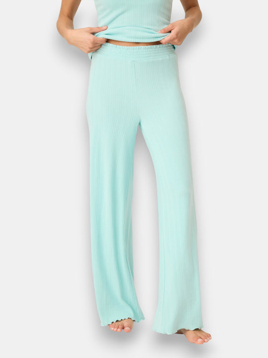 Pointelle Essentials Solid Mint Open Leg Pant