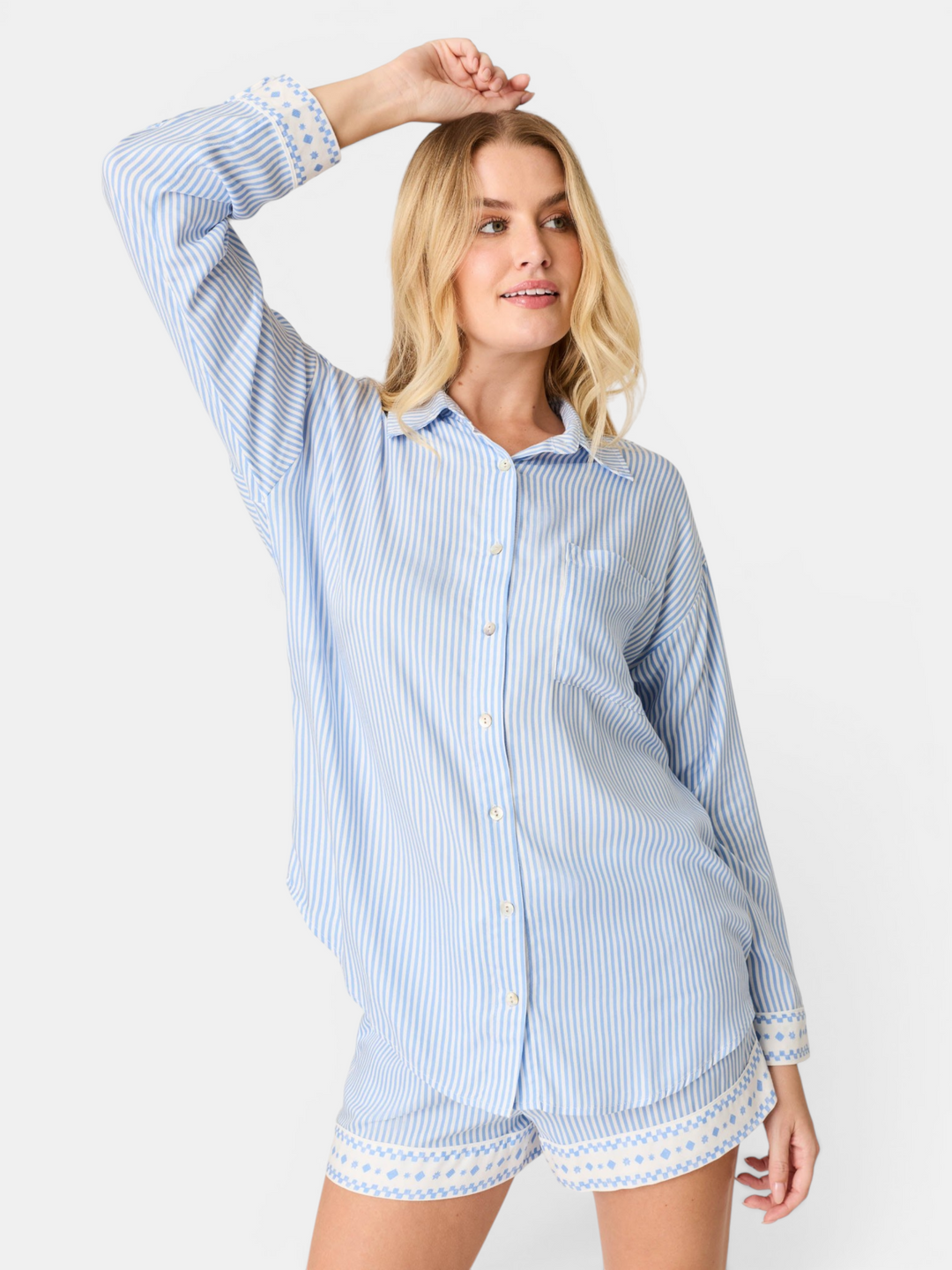 Frutta Fresca Striped Long Sleeve Button Up Top