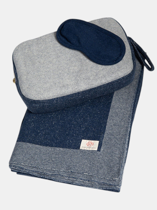 Reversible Solid Organic Cotton Travel Blanket and Eye Mask Set