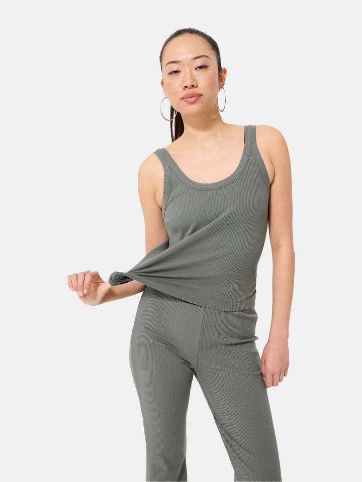 Rib Skinny Strap Tank in Moss