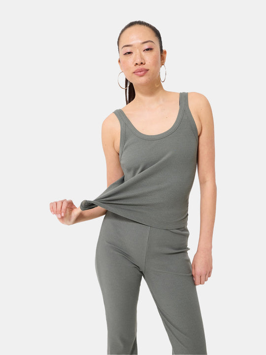 Rib Skinny Strap Tank in Moss