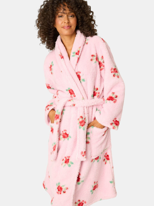 Rose Print Plush Robe