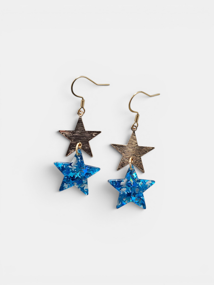 Starry Earrings - Blue Glitter