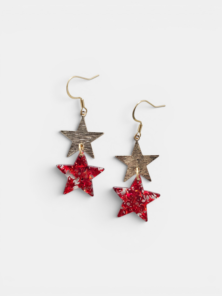 Starry Earrings - Red Glitter