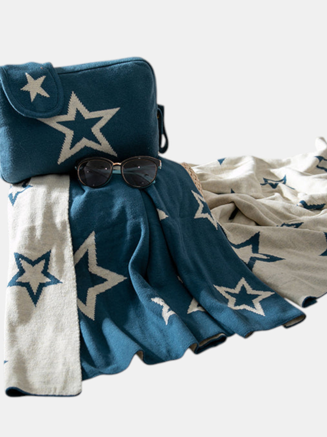 Star Shine Organic Cotton Travel Blanket and Eye Mask Set - Steel Blue/Linen