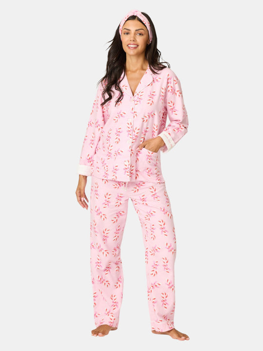 Sweeter Than Sugar 3-Piece Candy Cane Print Flannel PJ Set