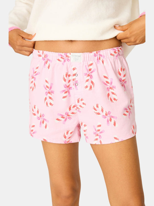 Sweeter Than Sugar Candy Cane Print Flannel Shorts