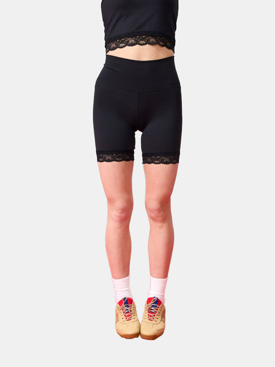 TLC Lace Trim Booty Short in Black