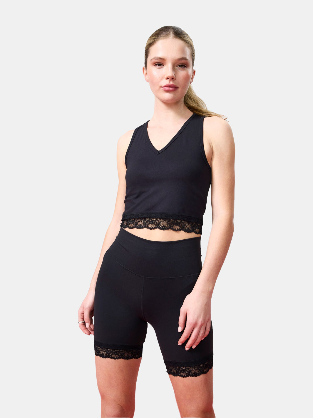 TLC Lace Trim Crop Top in Black