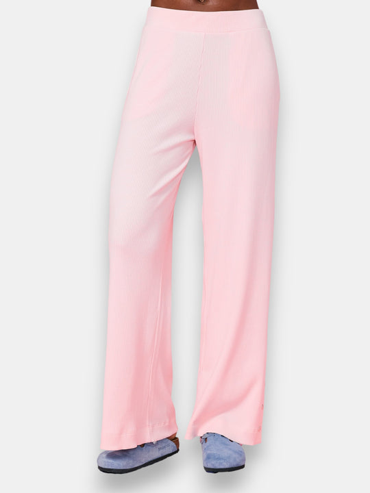 Rib Wide Leg Pant in Rose