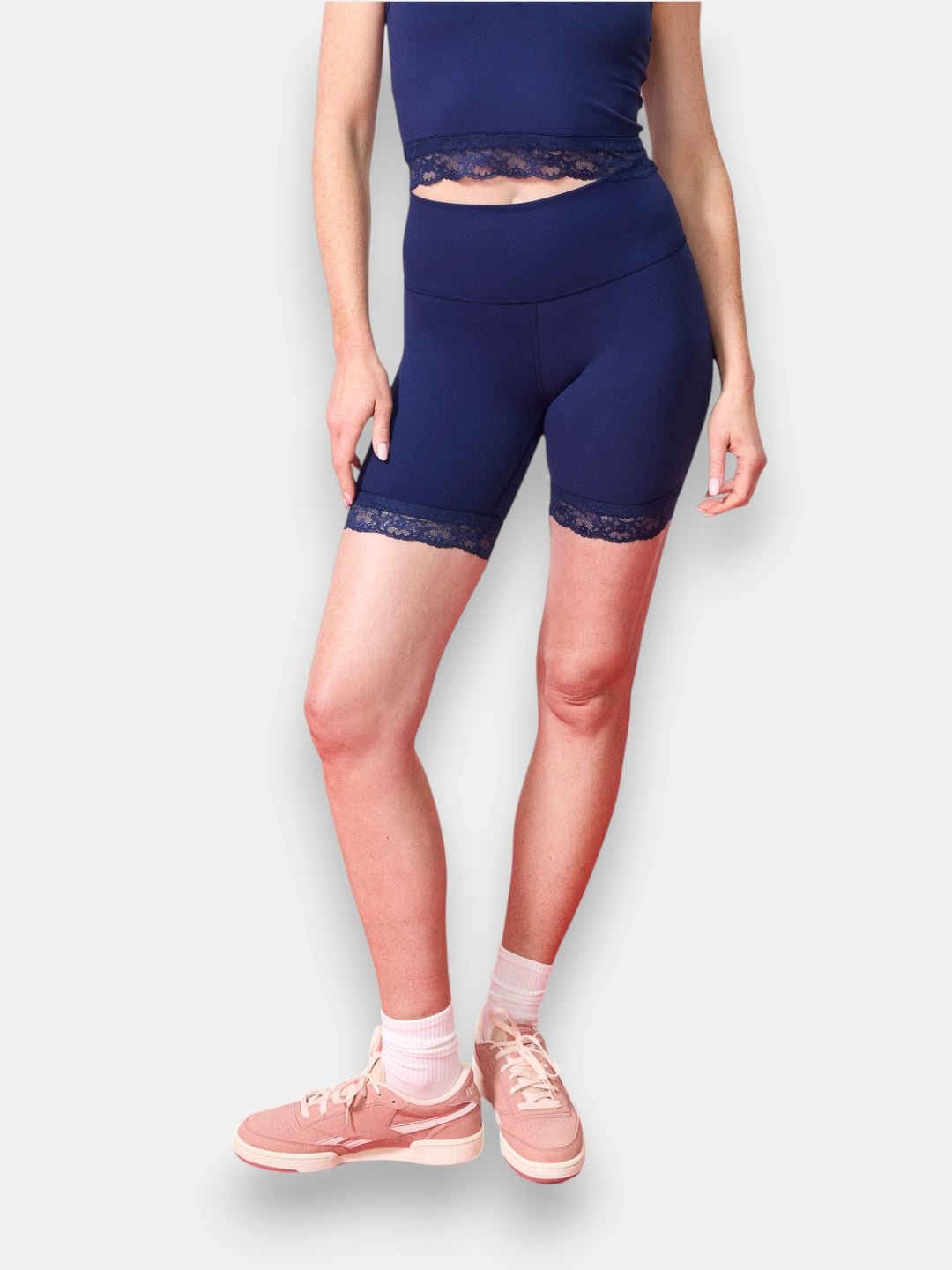 TLC Lace Trim Booty Short in Navy