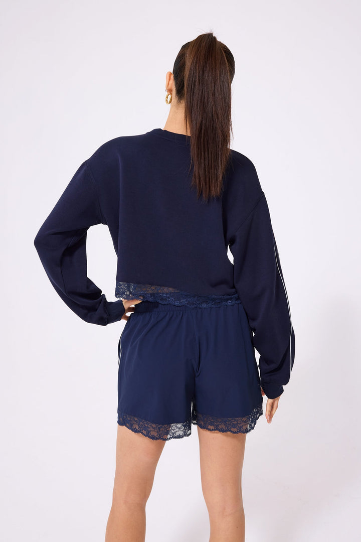Lace Trim Short in Navy